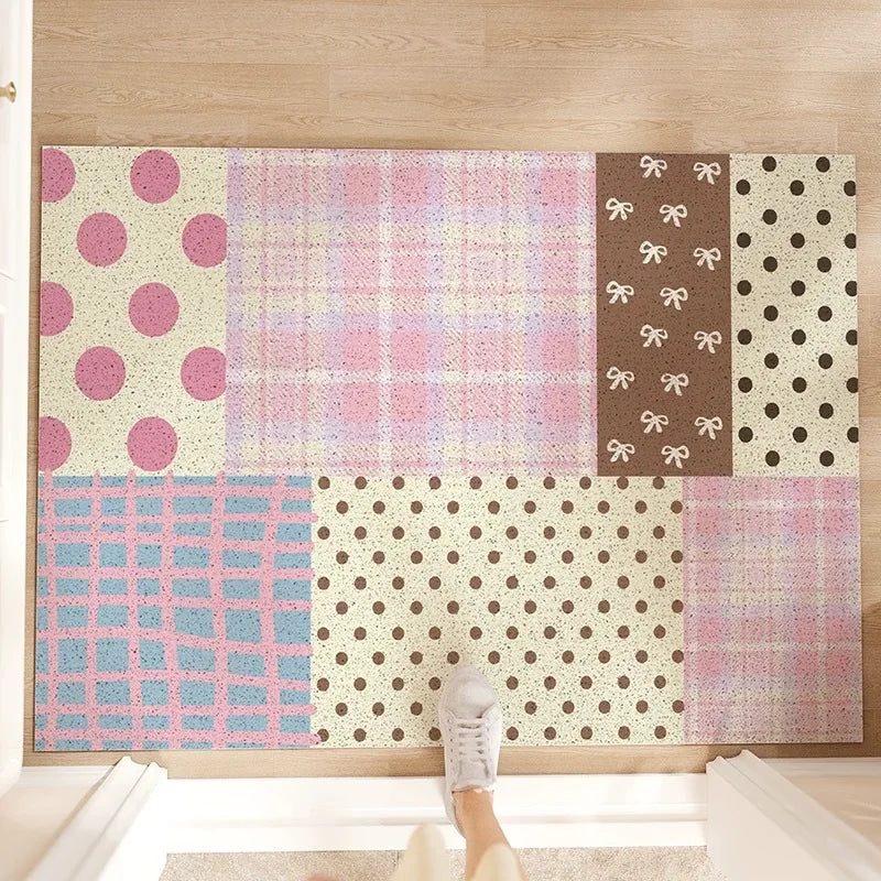 Pastel Cute Patchwork Pattern Wire Loop Mat Wear-Resistant Non-Slip Household Entrance Door Floor Mat