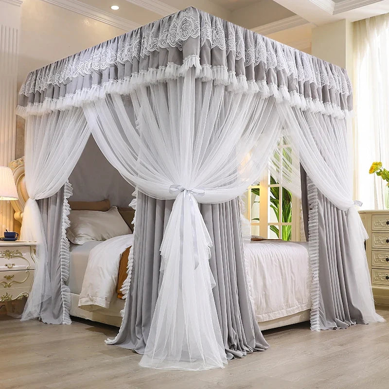 Princ Sle Double Layer Floor Length Court Mosquito Net Inteated Tee Door Opening Dust Proof Bed Curtain Bed Canopy