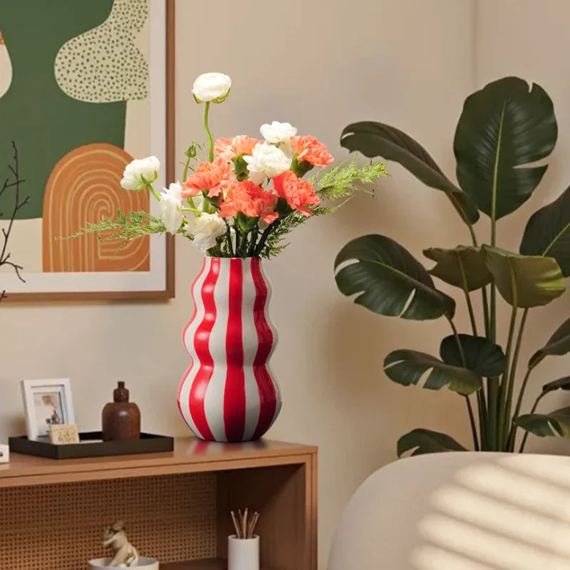 Vintage Ceramic Striped Vase Home Living Room Dining Table Atmosphere Colorful Hydroponic Vase Decoration