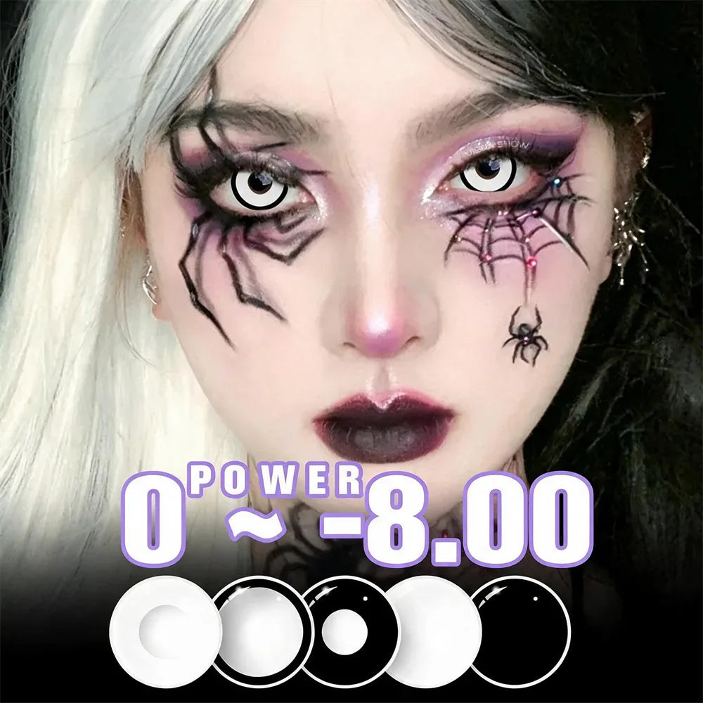 Color Contacts Contact Lenses Lens Halloween Cosplay Anime White Purple Cyan Red Blind Crazy Mesh Coser 2Pcs 1 Y
