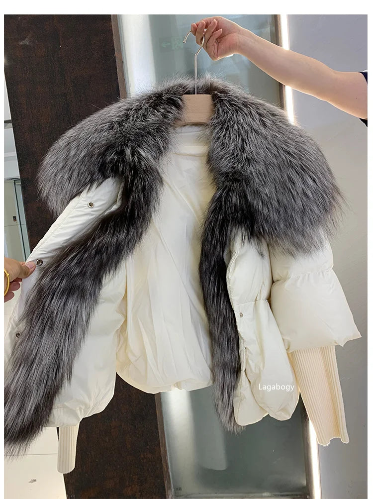 Fashion Winter Fox Fur Collar Women Warm Short Jacket Outerwear