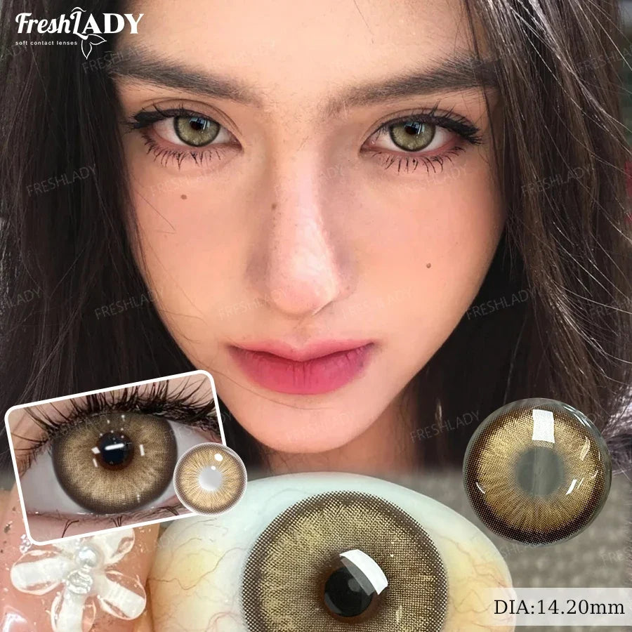1 Pair Najia Series Colored Contact Lenses Natural Brown Pupils Blue Eyes Contact lenses Gray Soft Contacts 14.20mm