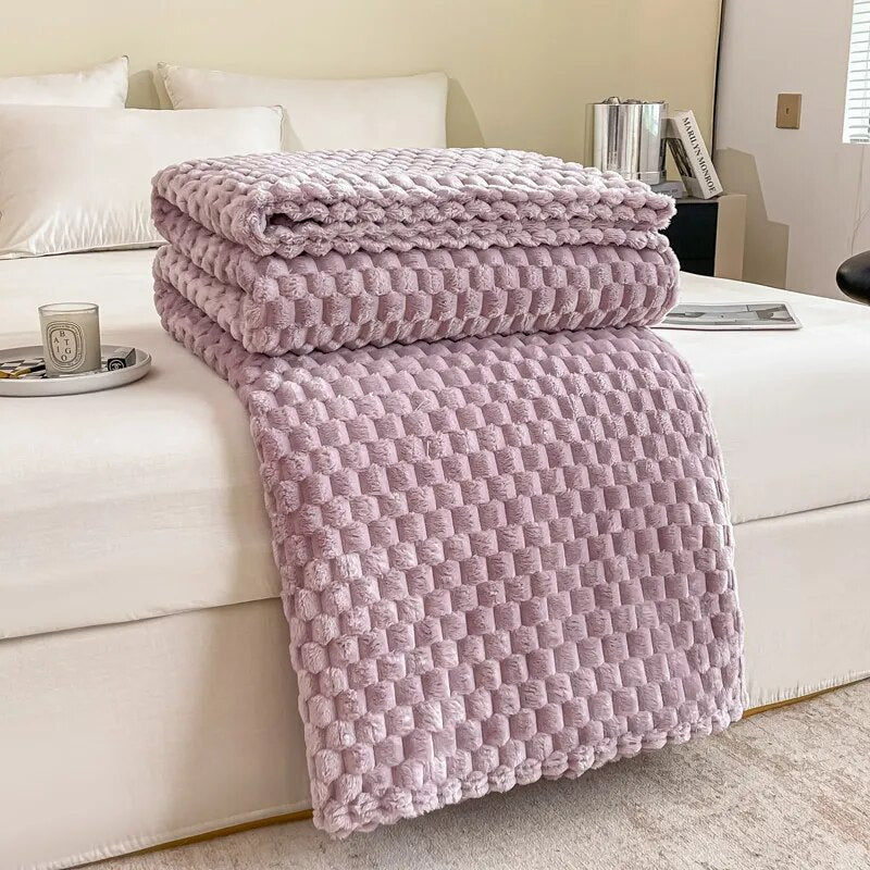 Solid Plaid Bed Blanket Autumn Winter Soft Warm Fluffy Throw Blanket Sofa Coral Fleece Bedspread On Bed For Adults Kids Blankets