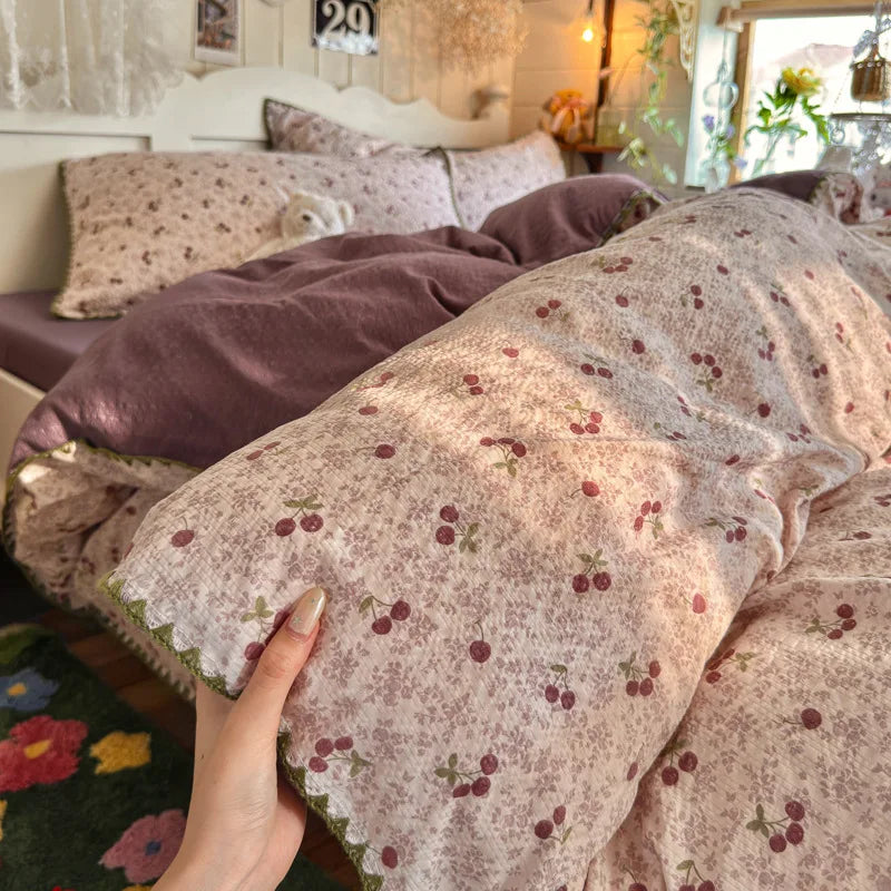 Class-A Pure Cotton Shell Edge Bedding Sets Ins Printing Bedclothes for Four Seasons Soft Skin-Friendly Home Textile for Adults