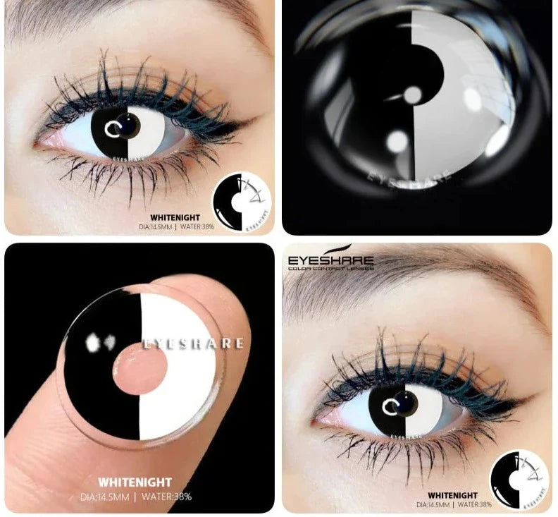 1pair Halloween Contacts Lenses Color Contact Lenses for Eyes Yearly Anime Cosplay Contacts White Lenses Black Lenses