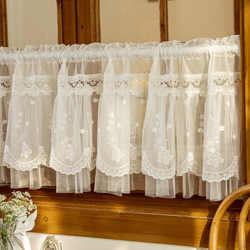 White Lace Short Curtain Double-layer Bookcase Enclosure Kitchen Door Curtains Cafe Livingroom Window Kitchen Half Curtain Decor