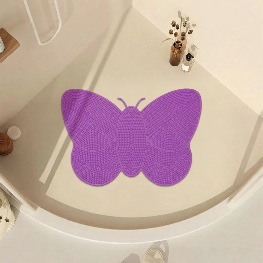 Anti-Slip Butterfly Foot Scrubber Mat Durable PVC Waterproof Shower Pad Suction Cup Fixed Massage Bathroom Safety Mat