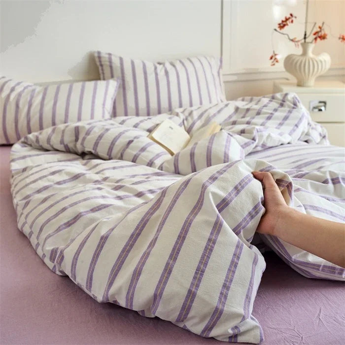 Minimalist Striped 100% Cotton Washed Cotton Bedding Set