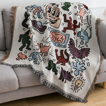 Textile City Ins Jigsaw Puzzle Throw Blanket Jacquard Weave Graffiti Home Decorative Tassels Tapestry Outdoor Camping Mat