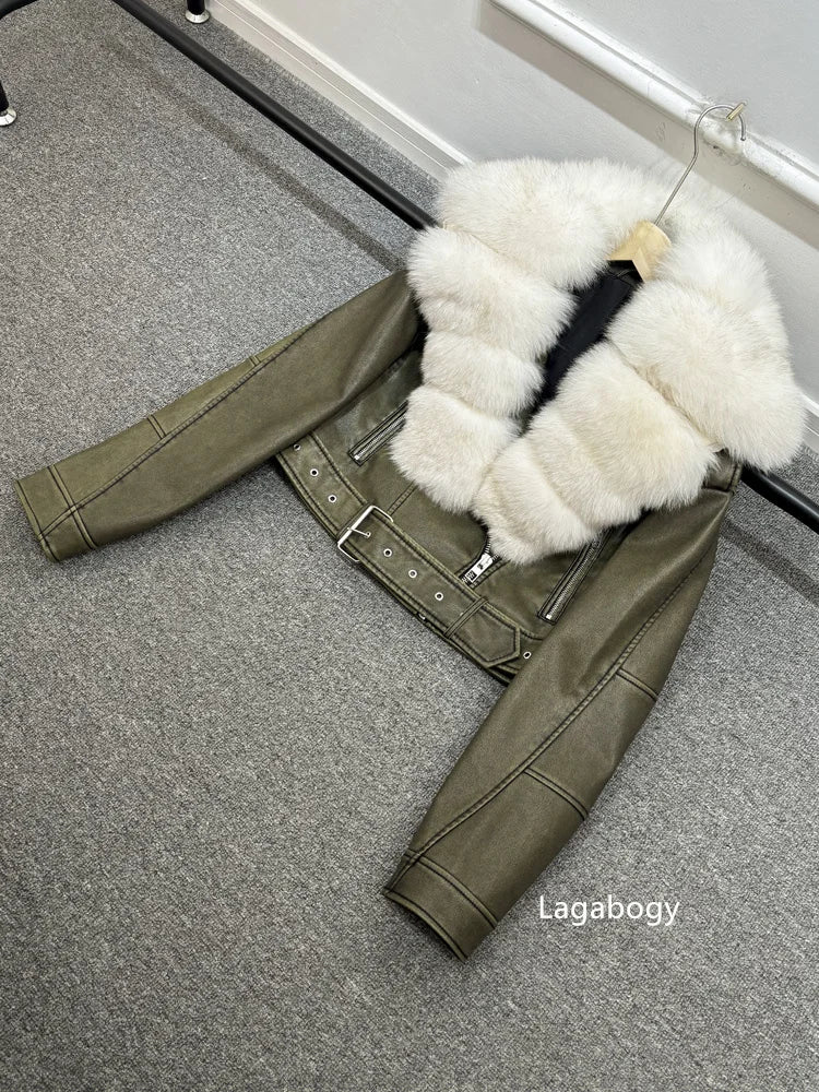 Women PU Faxur Fur Winter Jacket Outerwear