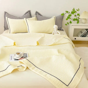 Korean Bubble Yarn Summer Blanket for Double Bed Breathable Thin Comforter Set Machine Washable Quilt 3 Pcs Set or Single Quilts