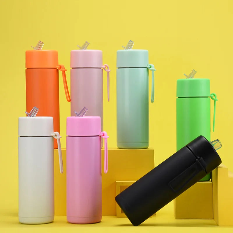 Stainless Steel Thermos Mug, Large Capacity, Portable Silicone Handle with Straw, American Large Capacity, WATER BOTTLE, 650ml