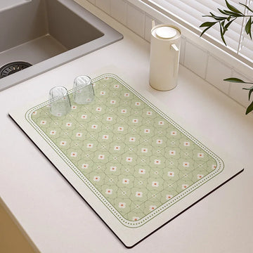 Elegant Pattern Diatomite Mat Non-slip Waterproof Absorbent Pad for Kitchen Countertop Tableware Drying & Coffee Table