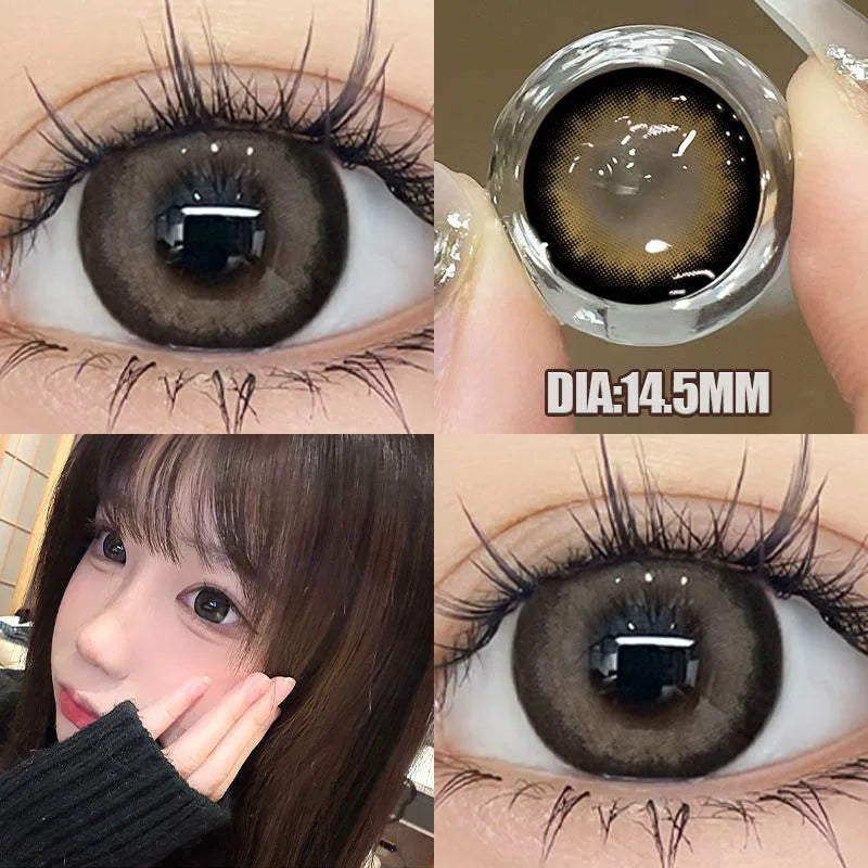 1pair/2pcs Black Large Diameter Color Contact Lenses Men with Diopter Myopia Fashion Color Contact Lenses Natural