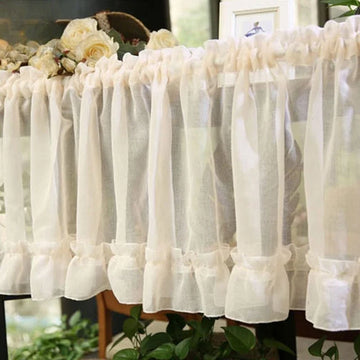 Window Valance White Linen Ruffle Short Curtain Kitchen Decor Rod Pocket Farmhouse Rustic Sheer Valances W150xL60cm 1pc