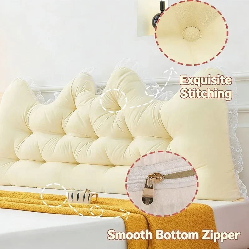 Korean Style  Pure Color Reading Pillow with Lace Trim Backrest  and Anti-Collision Waist Belt, Large Backrest Support Bolster