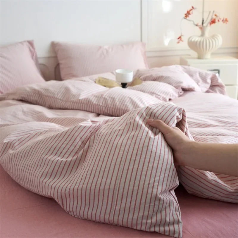 Minimalist Striped 100% Cotton Washed Cotton Bedding Set