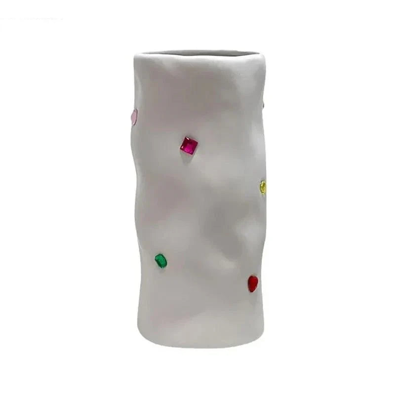 Simulation Inlaid Gemstone Ceramic Vase Flowers Pots Desk Decoration Flower Arrangement Floral Vases Room Aesthetic Decor