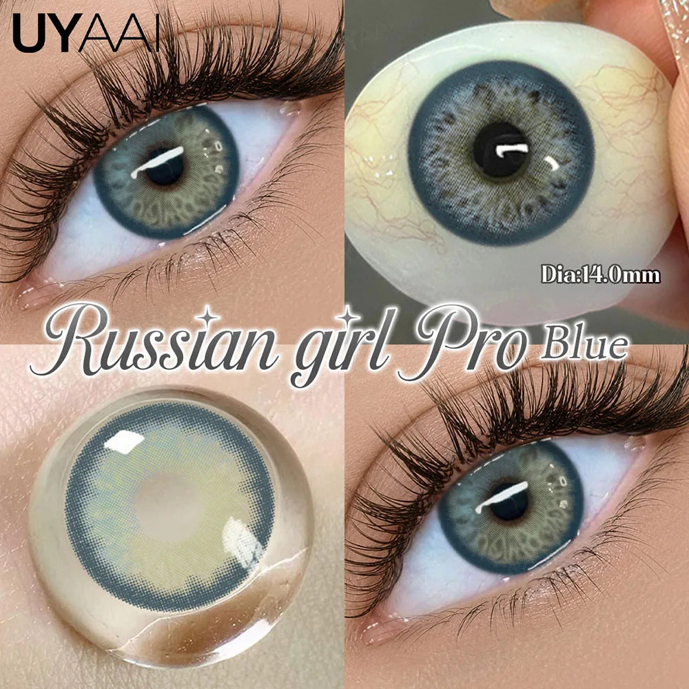 2Pcs Natural small diameter Contacts Colored Lenses Fashion Green Grey Blue Series Contact Lenses for Russian Girl
