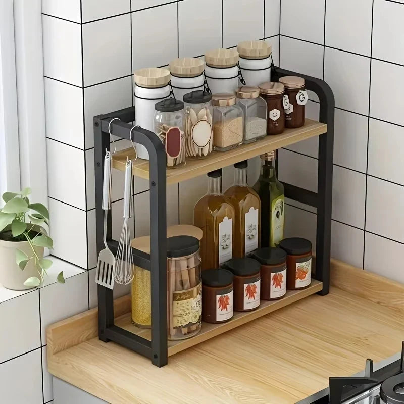 2-Tier Metal Countertop Shelf Space Saving Kitchen Seasoning Condiments Organizer Rack Rustproof Coffee Mugs Cup Storage Rack