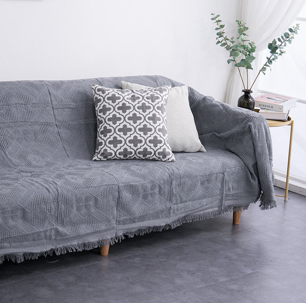 Home Hotel Pure Cotton Bedding Office Sofa Knitted Cover Blanket With Tassel Tapestry For Bed Airplane Travel Decor Blankets