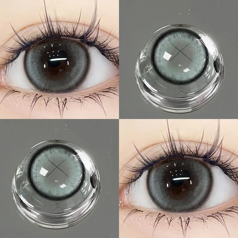 1Pair Soft Contact Lenses Grey Lenses Blue Eye Diameter 14.5mm  14.2mm 14.0mm Grey Lens Myopia Degree Beautiful Pupil
