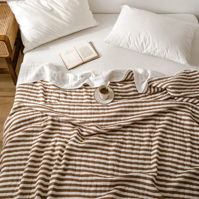 Summer Autumn Thin Quilt 100% Cotton Blankets Striped Knitted Comfortable Washable Bed Blanket Quilting Suitable for Adults Kids