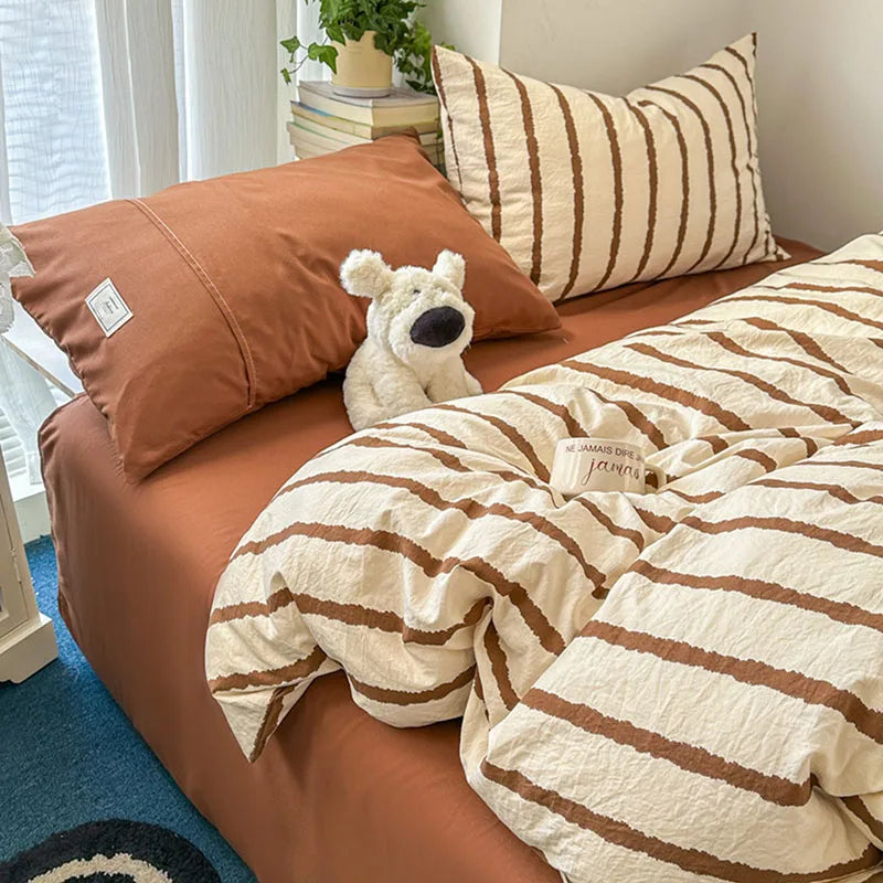 Japanese Striped Printed Quilt Cover Soft Single Duvet Covers for Dormitory Home Skin-Friendly Bed Decoration for Four Seasons
