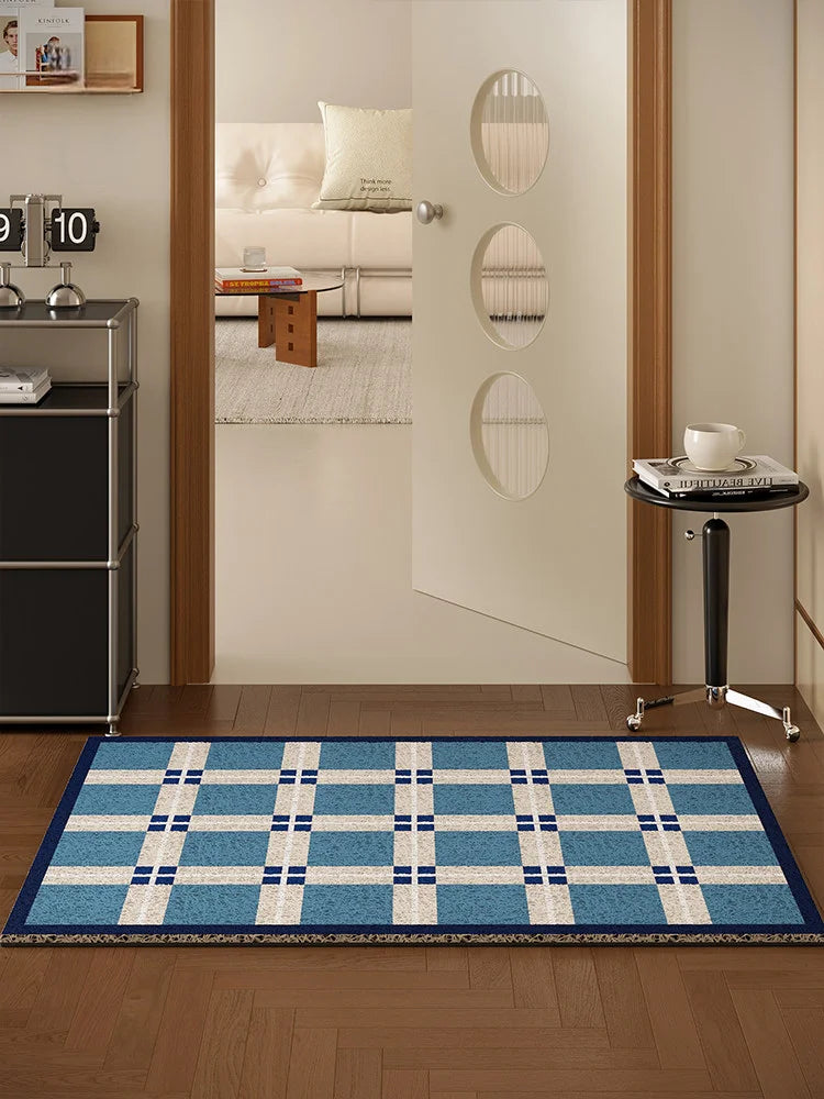 Heavy Duty Wire Loop Doormat Minimalist Plaid Entrance Rug Anti-Slip Dust Trapping Floor Mat for Home, Entryway, and Hallway
