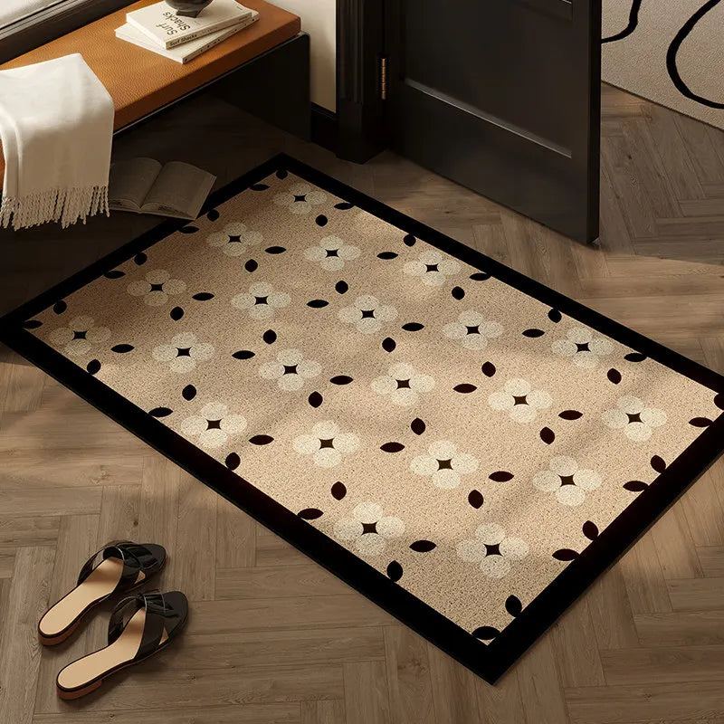 Modern Geometric Floral Wire Loop Doormat Non-Slip PVC Coil Entrance Rug Heavy Duty Scraper Mat for Mud & Dirt Removal