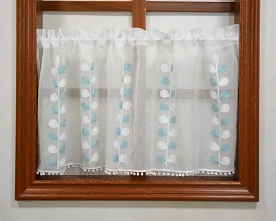 Embroidered Coffee Themed Door Curtain Half Curtain No Rod Included Country Style Bedroom Decorative Window Treatment