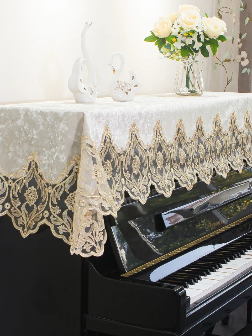 Japanese Sle Semi-Cover Piano Dust Cover Cloth Bench Cover Lightweight Luxury Lace Piano Lid Curtain Home Fabric Protection