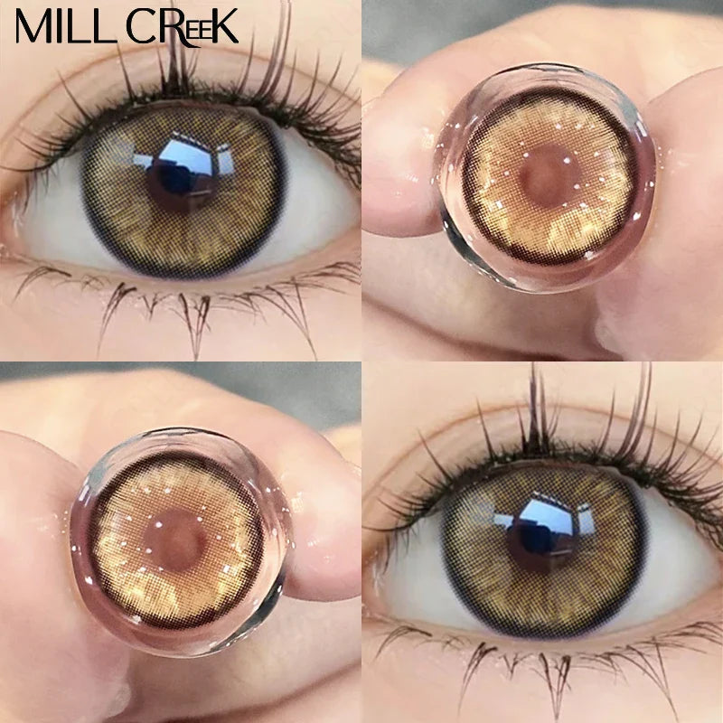 2pcs/Pair Color Contact Lenses Myopia Green Real looking Yearly Colored Lens Natural Dioptric Eye with Shimmer Degree Mill Creek
