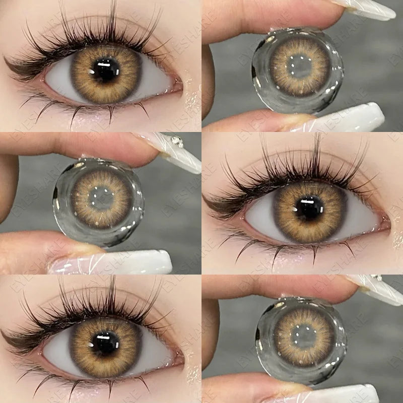 1Pair Natural Colored Contact Lenses with Prescription Myopia Lenses with Degree Gray Pupils Lens Brown Lenses Yearly