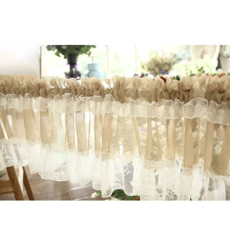 Window Valance White Lace Floral Sheer Short Curtain Rod Pocket French Style Solid Valances for Kitchen Window W140xL40cm