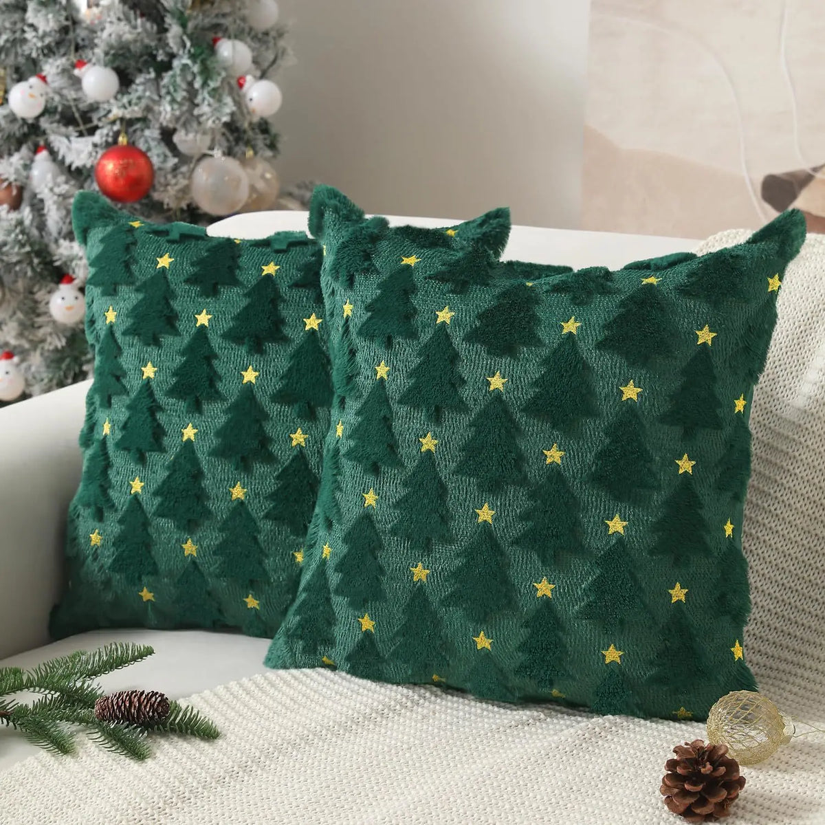 Christmas Pillow Covers 18 x 18 inch Set of 2 Dark Green Christmas Tree Pillow Covers Decorations Home Bedroom Sofa Decors