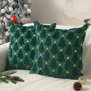 Christmas Pillow Covers 18 x 18 inch Set of 2 Dark Green Christmas Tree Pillow Covers Decorations Home Bedroom Sofa Decors