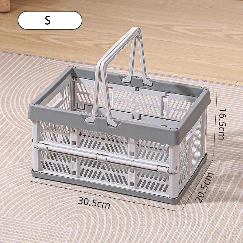 Large Folding Basket Portable Outdoor Picnic Basket with Handle Foldable Camping Storage Box Plastic Shopping