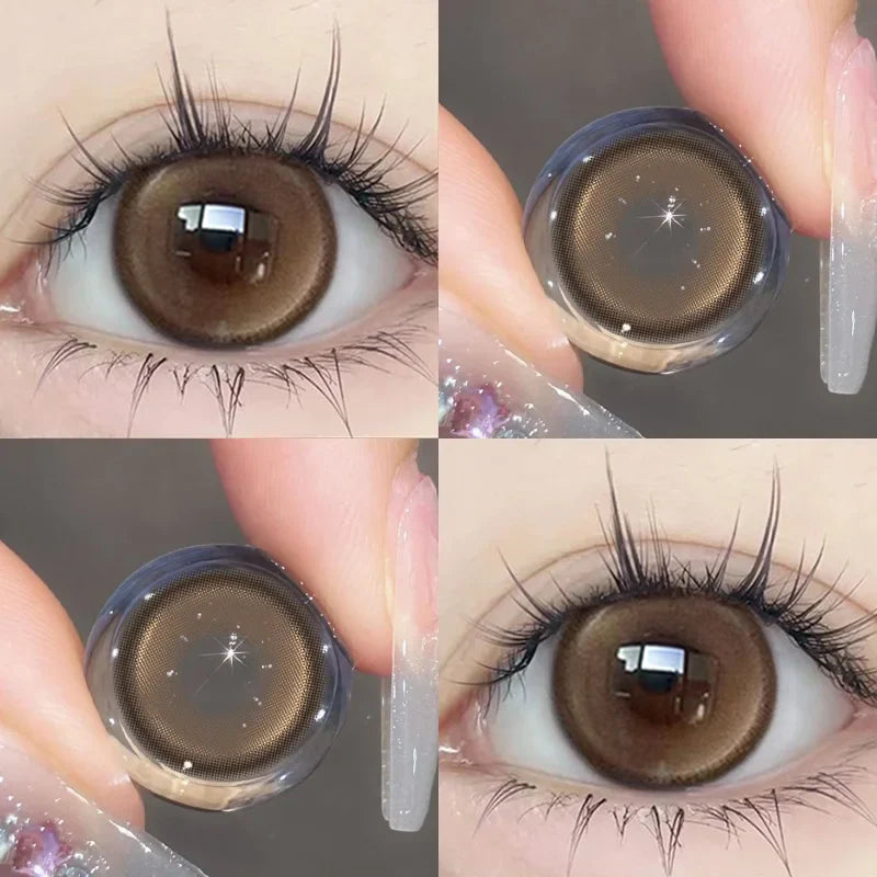 1Pair Colored Contact Lenses with diopters Green Natural Blue Pupils Korean Lens Makeup 0~-8.00 High Quality Colorcon