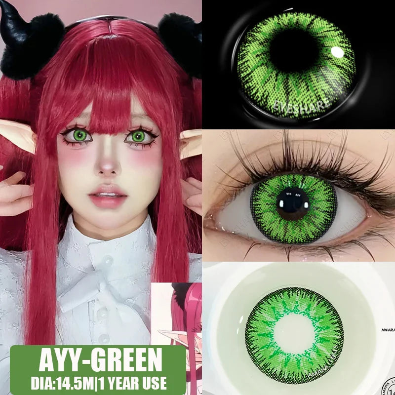 Contact Lenses 1 Pair Green Lenses Red Lens Cosplay Colored Lenses Anime Blue Lens Halloween Colorful Makeup Eye Cosmetic