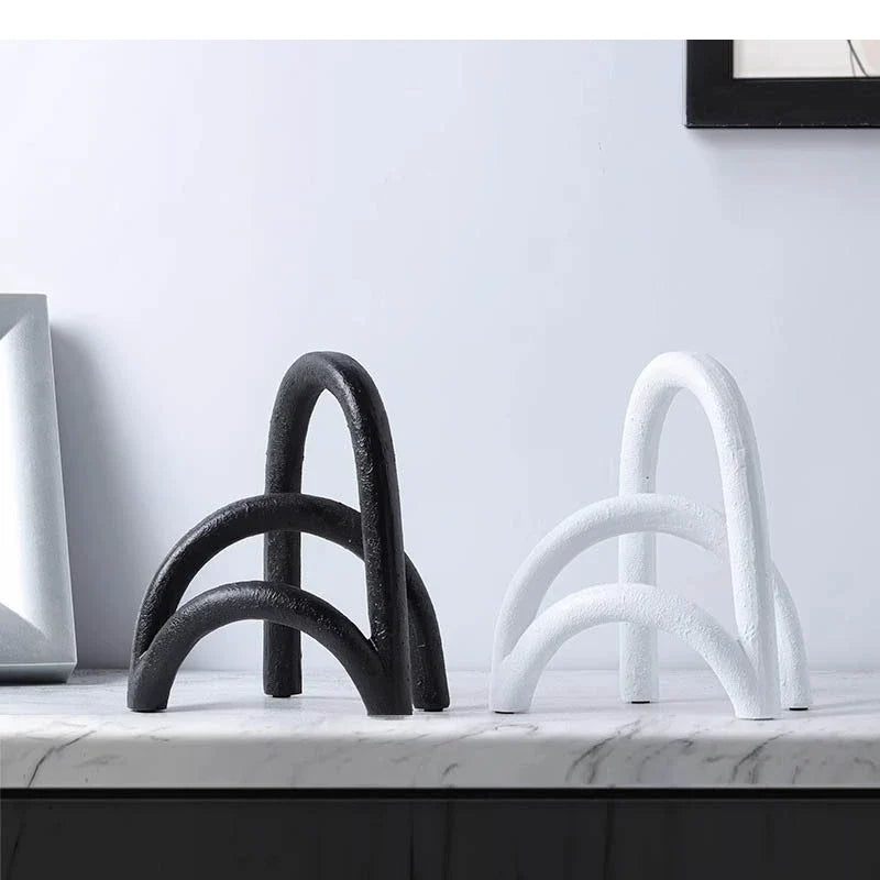 Geometric Arch Shaped Resin Ornaments Desktop Black and White Handicraft Modern Home Decoration