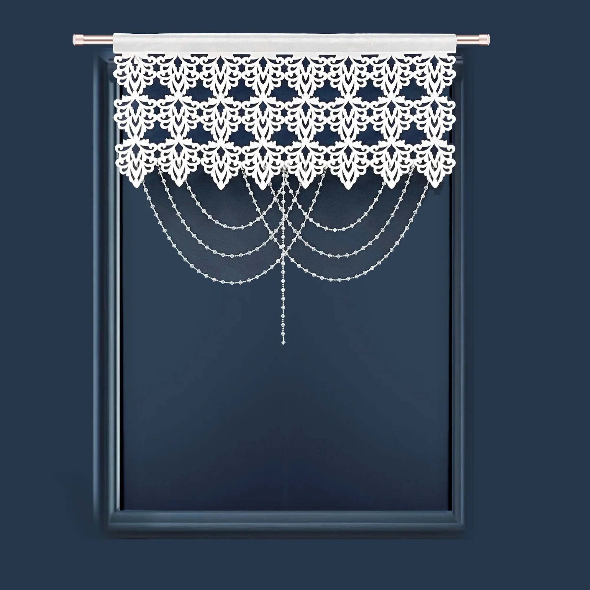 1PC Hollow Cut Lace Valance Curtain With Crystal Beads, Light Filtering Window Drape, For Kitchen Cafe, Sweet Housewarming Gift