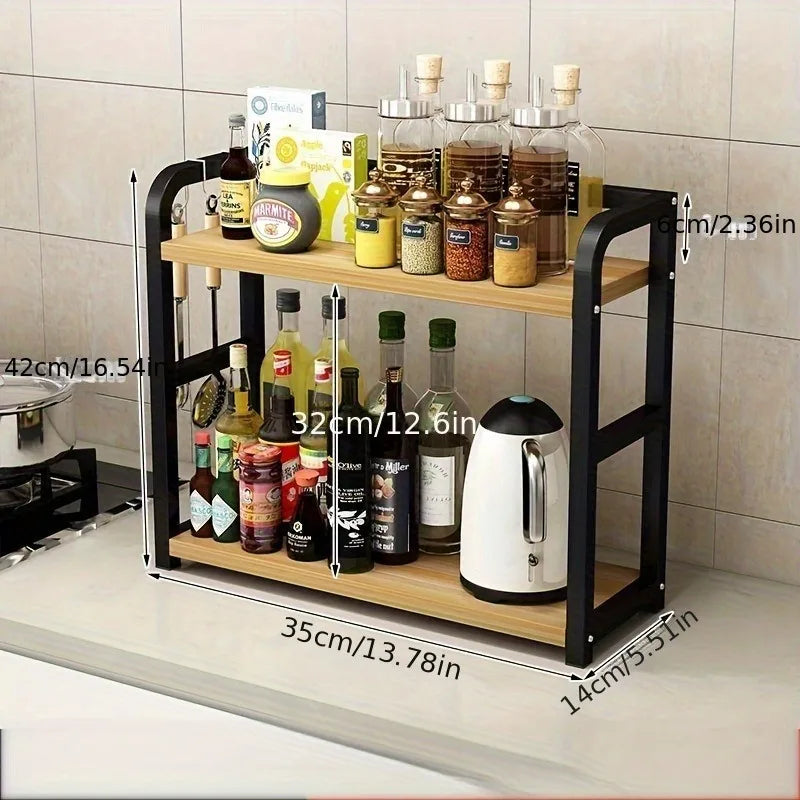 2-Tier Metal Countertop Shelf Space Saving Kitchen Seasoning Condiments Organizer Rack Rustproof Coffee Mugs Cup Storage Rack