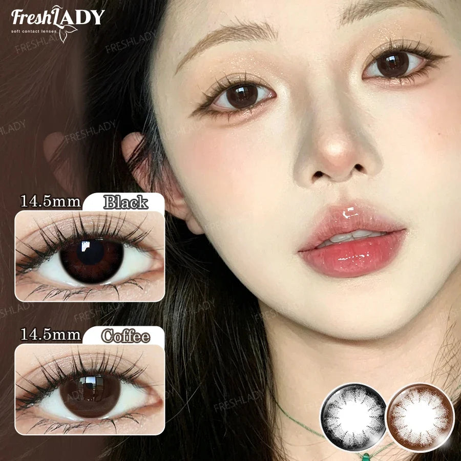 1 Pair Black Colored Contact Lenses Natural Brown Eyes Lenses Yearly Beautiful Pupils Cosmetic Lenses