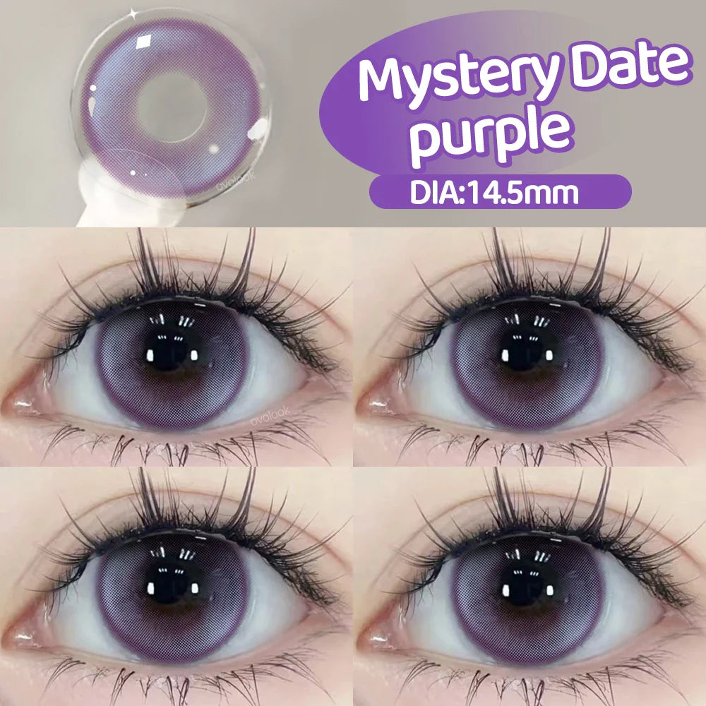 1 Pair Purple Beauty Colored contact lenses For Eyes Halloween Makeup Lens Pupils Fashion Big Eye Lenses Myopia Lenses