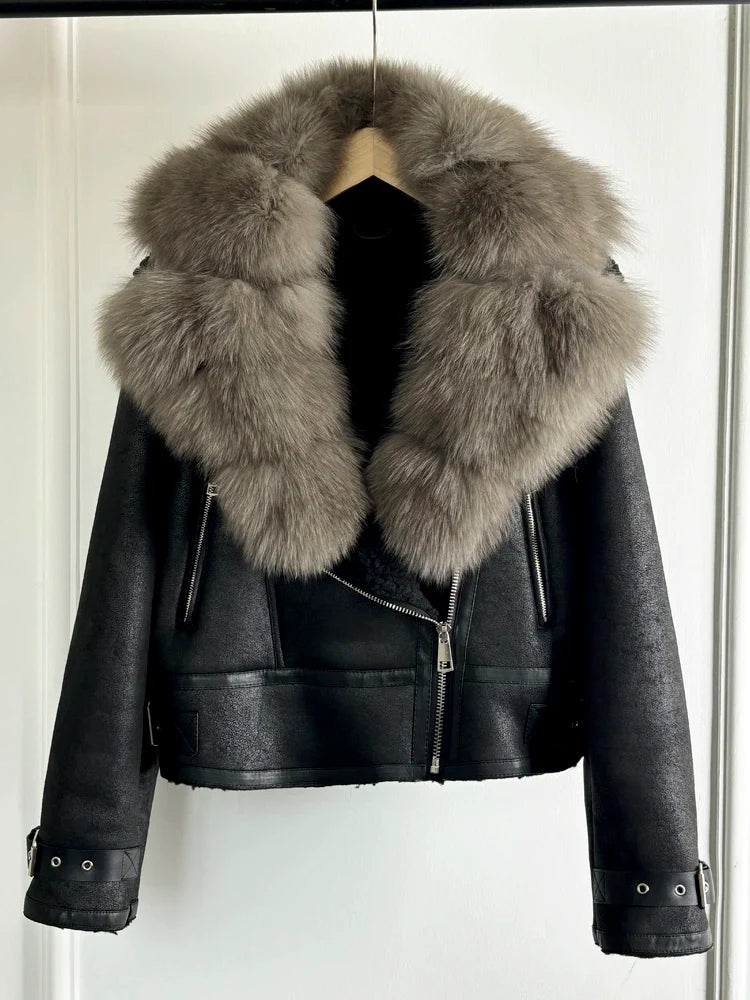 Fashion Women Faux Leather Jacket Winter Coat