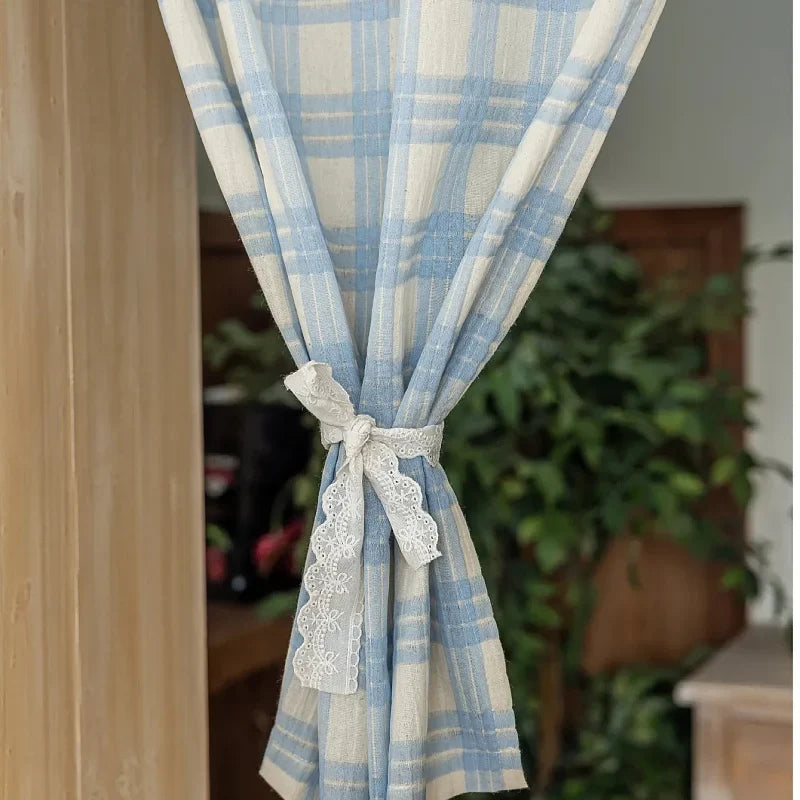 Blue And White Plaid Door Curtain Partition Curtain Bedroom op Commercial Bloing Curtain Semi Curtain No Punching Batoo...