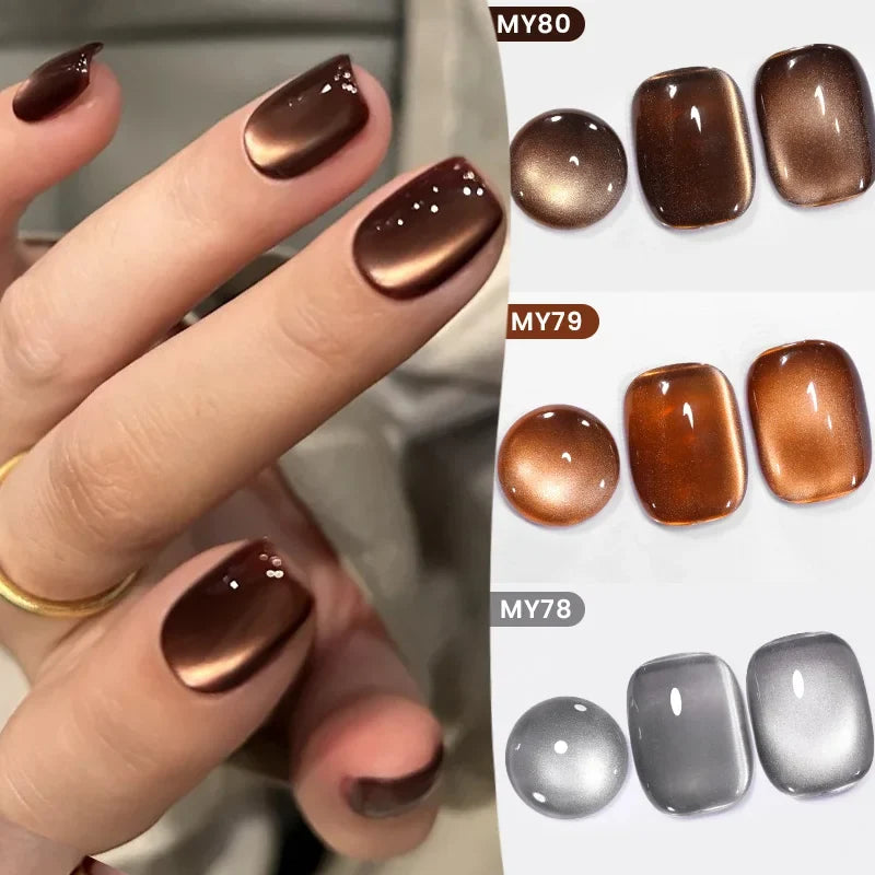 10ml Leopard Cat Magnetic Eye Gel Nail Polish Autumn Night Coffee Brown Glass Beads Soak Off UV LED Manicure Nail Ar