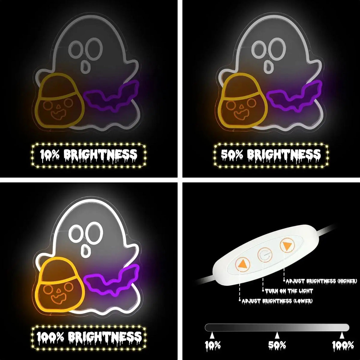 Ghost Candy Bat Neon Light Dimmable Neon Sign Kids Trick or Treat Party Wall Light Halloween Boutique Store Bedroom Holiday Lamp