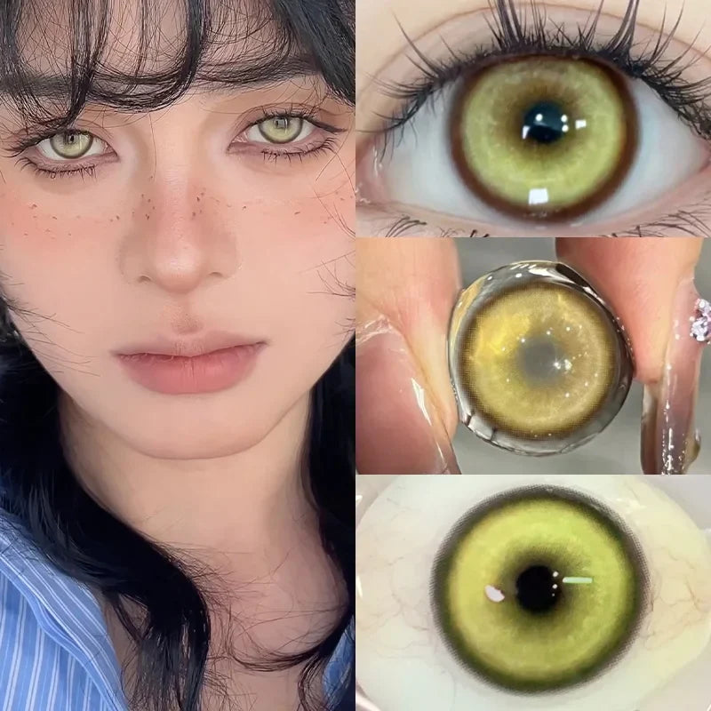 2PCS Halloween Cosplay Graduated Contact Lenses Anime Koi Silver Green Contact Lenses Red Pupils Lenses14.5mm Yearly